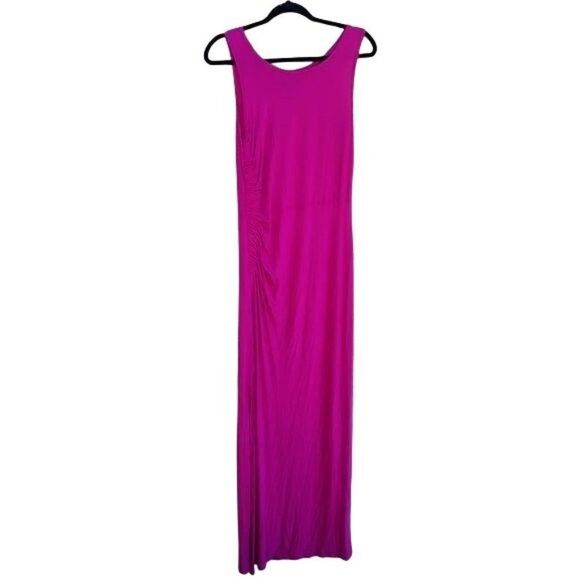Bobeau Ruched Side Slit Sleeveless Scoop Neck Maxi Dress Barbie Pink Sz S - Picture 1 of 12